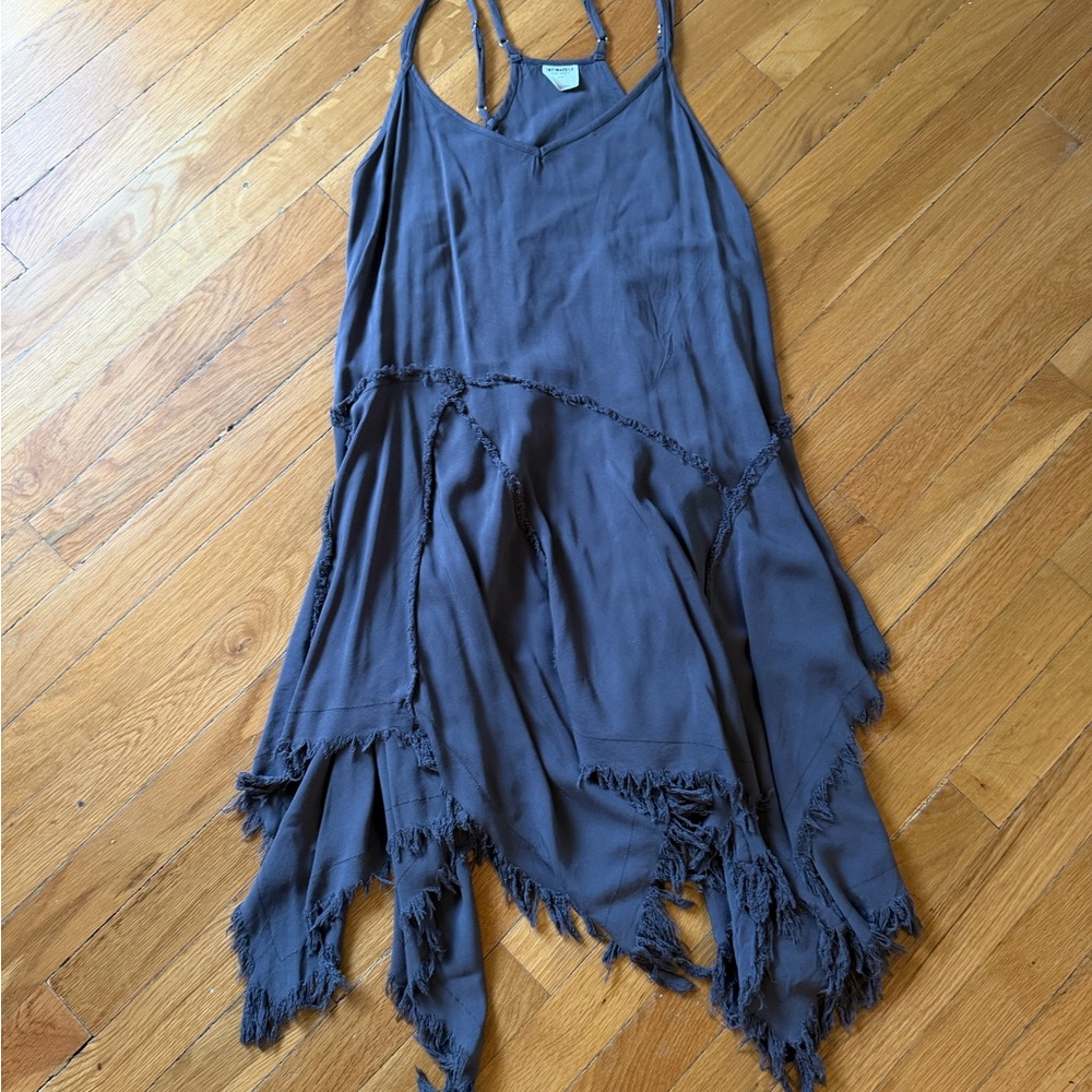 Free People Intimately Charcoal Gray Asymmetric Slip Dress